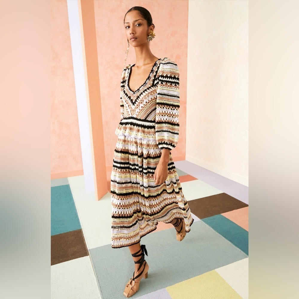 NWT Ulla Johnson Delfina Striped Crochet Cotton Midi Dress Ecru Size small - Picture 8 of 15